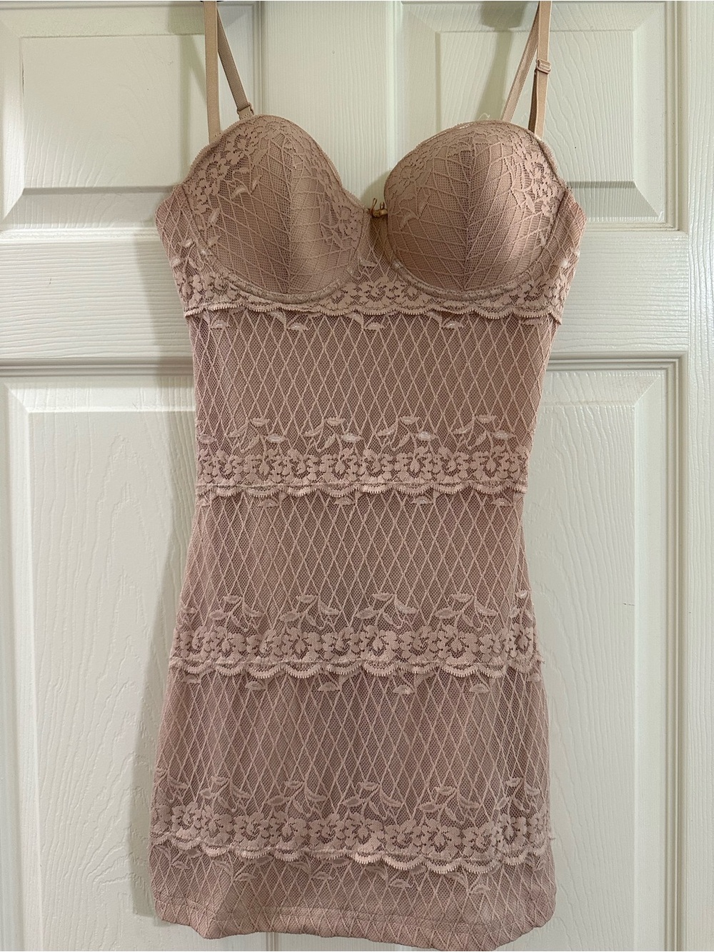 SkinnyGirl Women's Lace Mesh Slip Dress - Beige